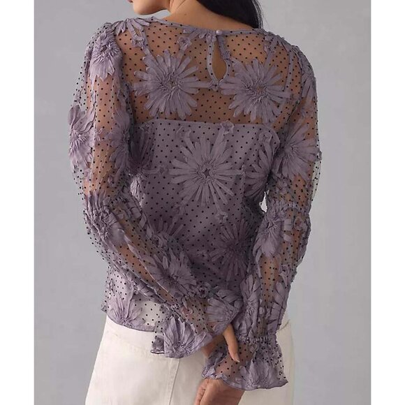 NWT sz XL 10-12 Polka Dot Floral blouse - Picture 4 of 13